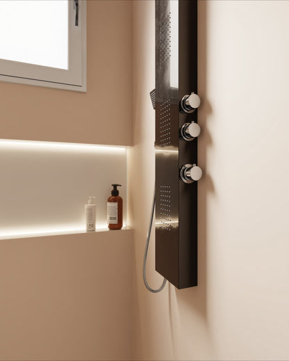 Film adhésif décoratif Cover Styl NH06 sable rosé posé sur mur de la salle de bain