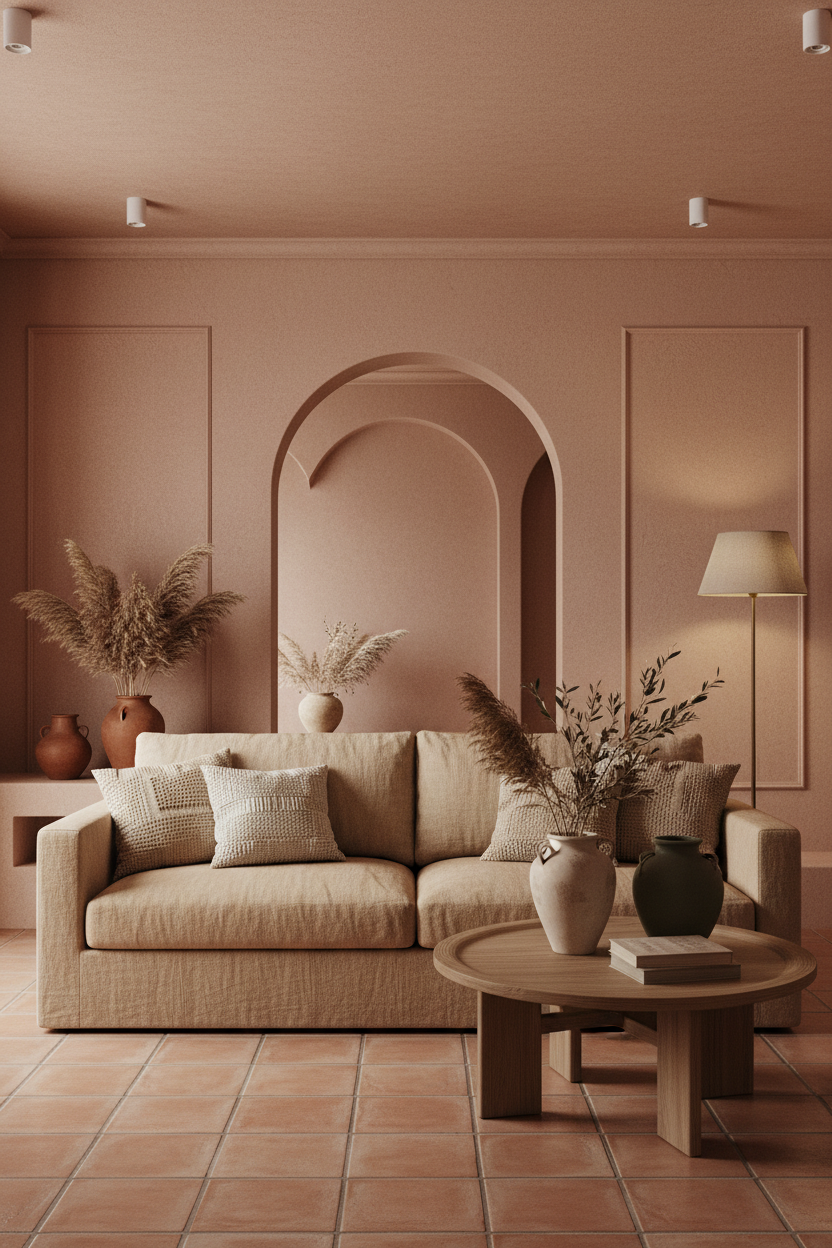 Film adhésif effet béton Cover Styl NH12 stuc terracotta posé sur meuble et mur