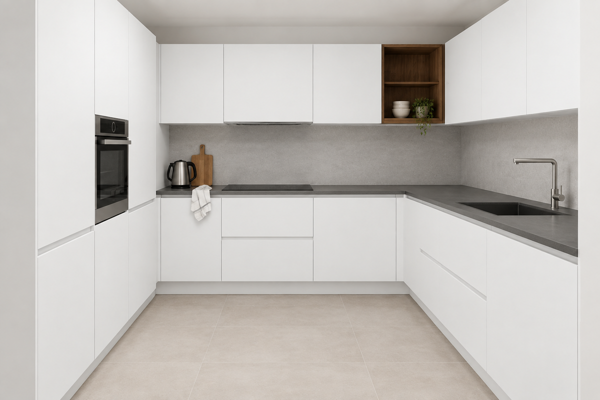 Film adhésif décoratif Cover Styl NH25 blanc glacé posé sur façades de cuisine