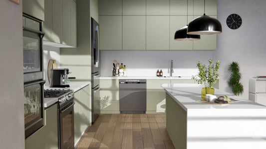 Film adhésif décoratif Cover Styl NH27 gris brume alpine sur façades de meuble de cuisine