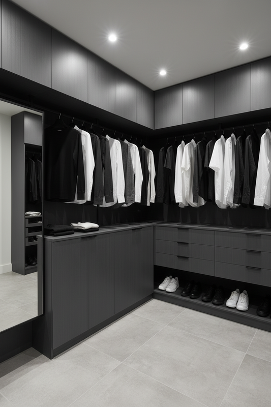 Film adhésif décoratif Cover Styl NH91 gris foncé rayé posé sur meuble de dressing