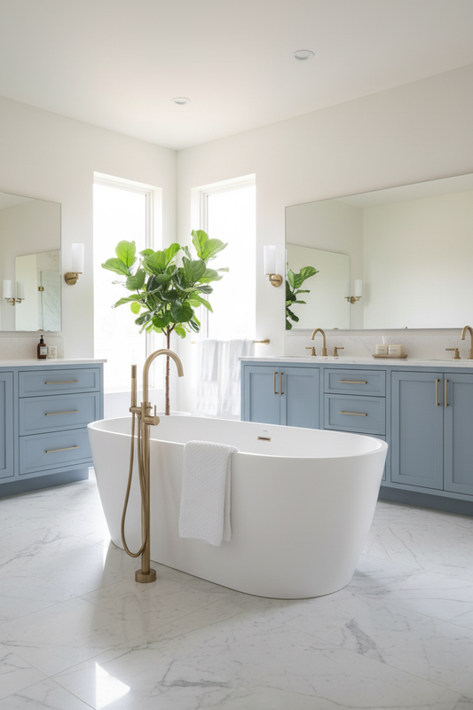 Film adhésif décoratif Cover Styl O6 bleu azur posé sur meuble de salle de bain