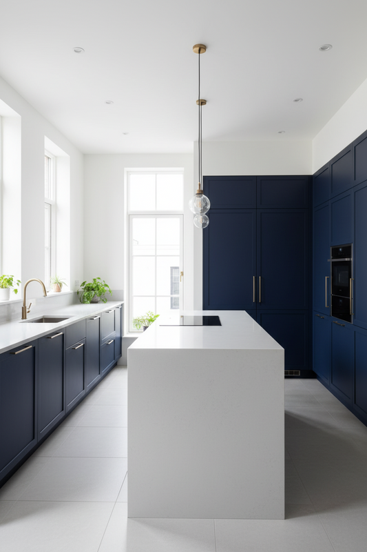 Film adhésif décoratif Cover Styl O8 bleu indigo posé sur meuble et façades de cuisine