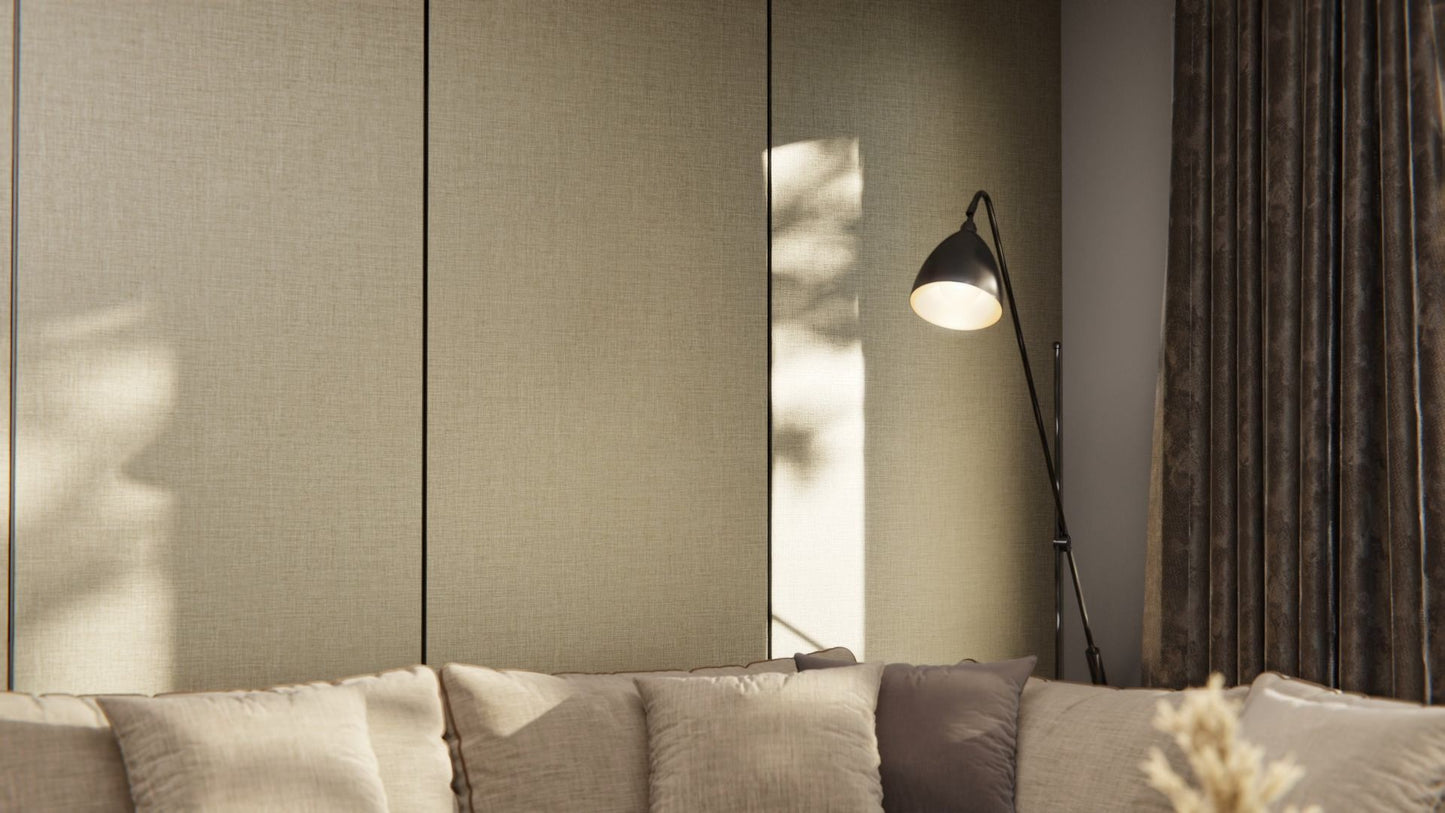 Film adhésif décoratif effet prestige naturel beige tissé texturé Cover Styl NG07 pour rénovation de cuisine, meuble, mur et salle de bain.
