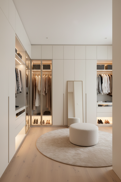 Film adhésif décoratif Cover Styl RM01 blanc lin posé sur meuble de dressing