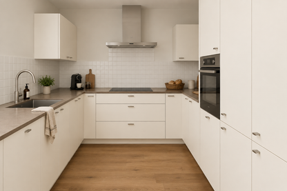 Film adhésif décoratif Cover Styl RM26 blanc crémeux posé sur meubles de cuisine