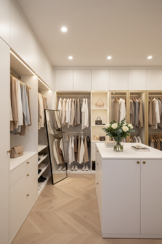 Film adhésif décoratif Cover Styl RM26 blanc crémeux posé sur meuble de dressing