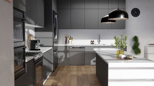 Film adhésif décoratif Cover Styl RM29 onyx posé sur meuble et façade de la cuisine