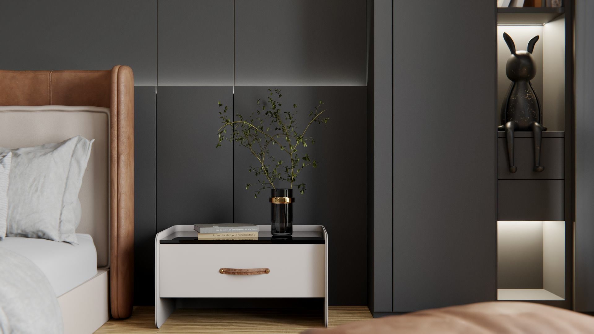 Film adhésif décoratif Cover Styl RM29 onyx posé sur  meuble et porte du dressing