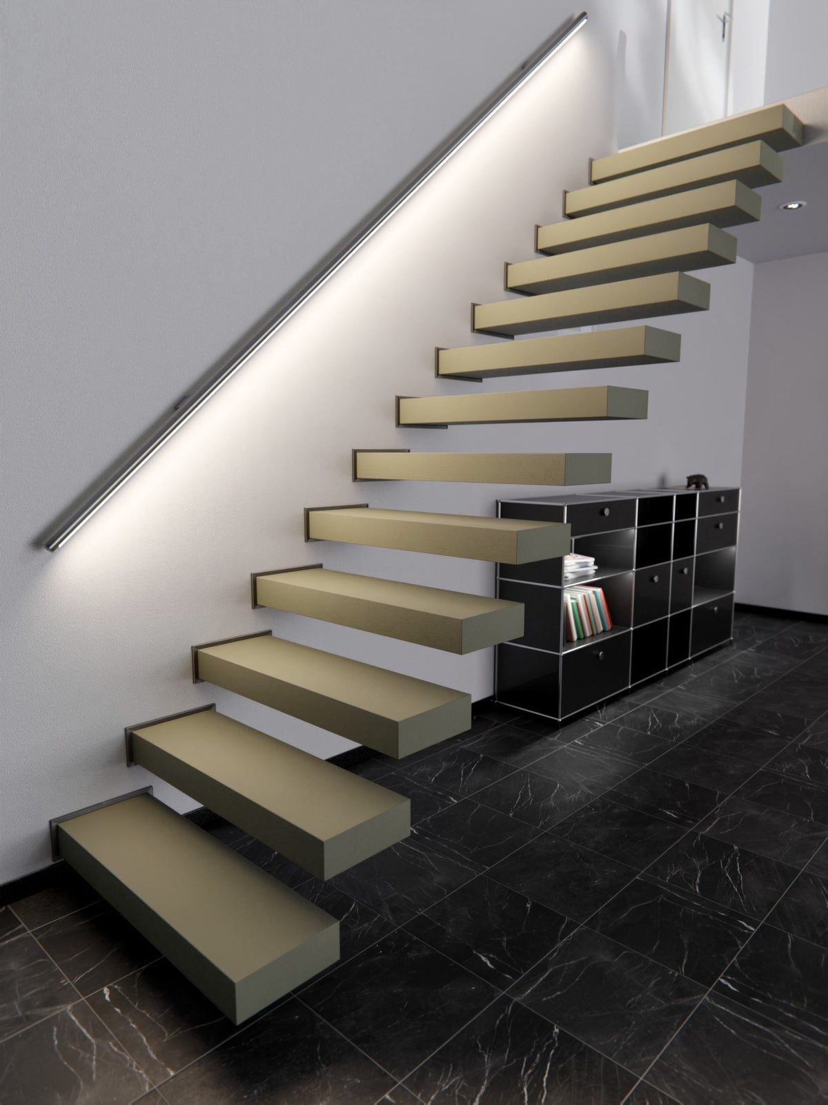 Film adhésif SANS PVC Cover Styl couleur kaki posé sur escalier