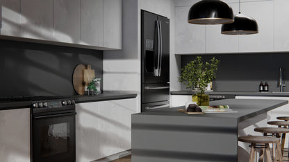 Film adhésif décoratif SANS PVC Cover Styl PF-K5 gris ciment posé sur crédence et plan de travail de la cuisine