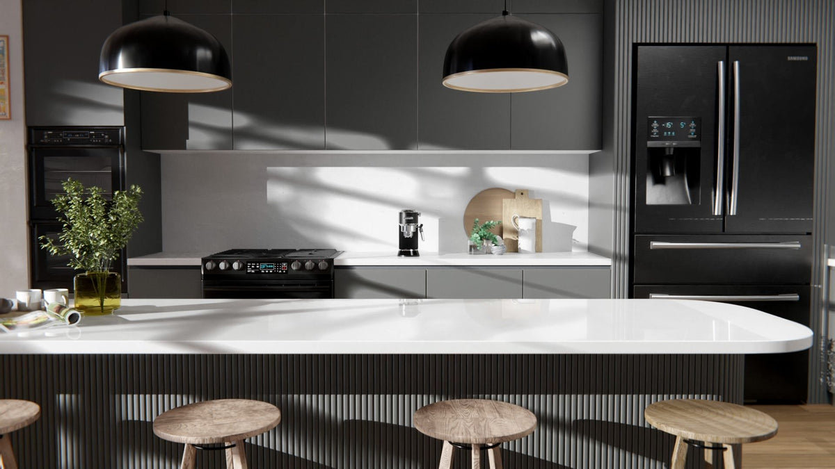 Film adhésif décoratif SANS PVC Cover Styl PF-K5 gris ciment posé sur façades de cuisine