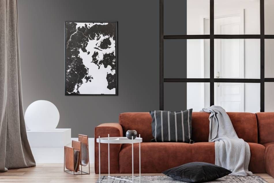 Film adhésif décoratif SANS PVC Cover Styl PF-K5 gris ciment posé sur mur de salon