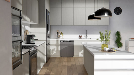 Film adhésif décoratif effet textile beige ondé Cover Styl MK18 pour rénovation de cuisine, meuble, mur et salle de bain.
