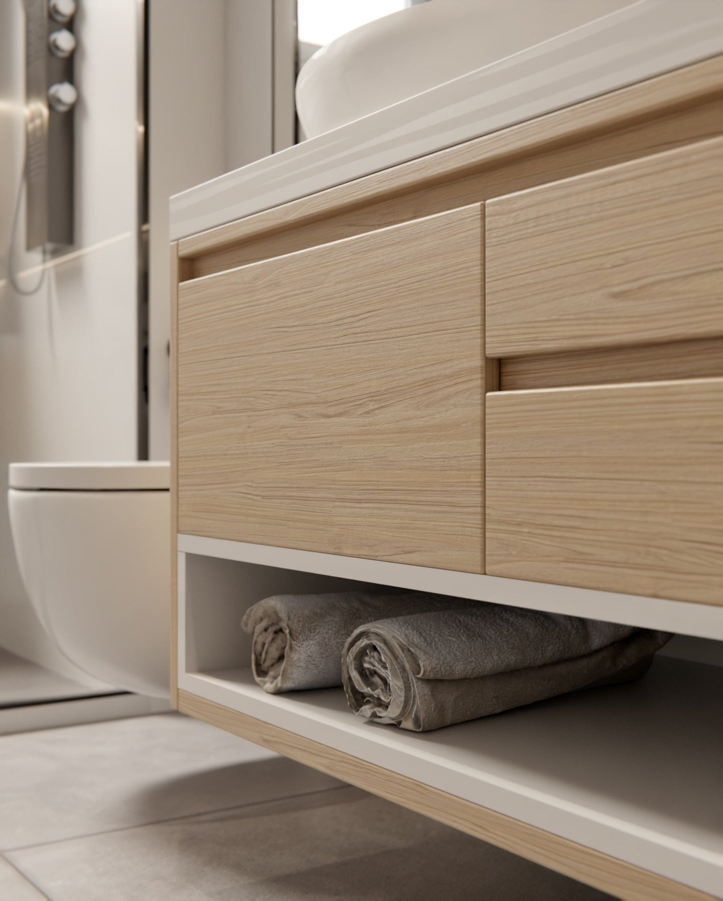 Film adhésif imitation bois Cover Styl I14 Legno posé sur meuble de salle de bain IKEA