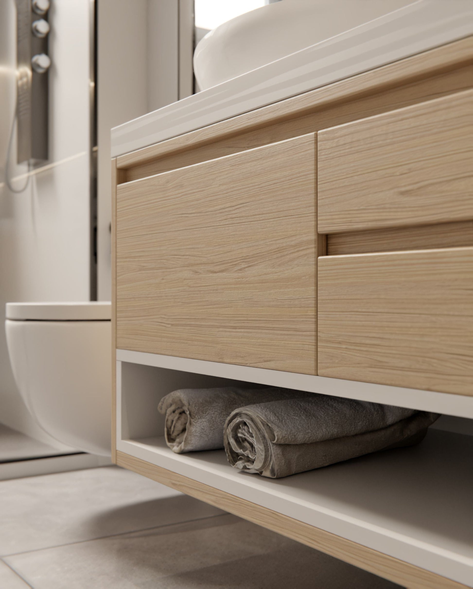 Film adhésif imitation bois Cover Styl I14 Legno posé sur meuble de salle de bain IKEA